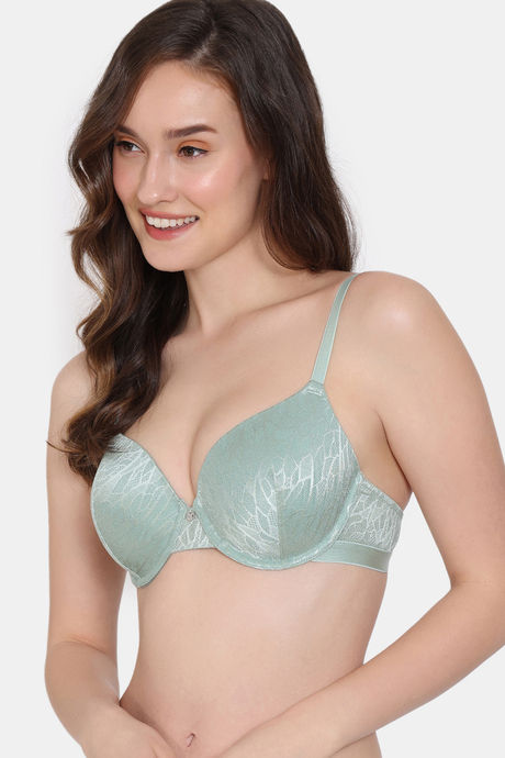 Zivame Coral Glaze Padded Wired 3/4Th Coverage Lace Bra - Granite Green — image 3